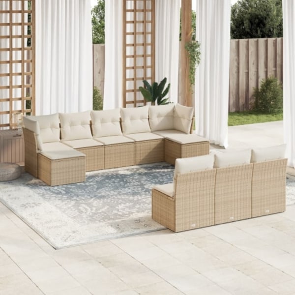 Soffgrupp för trädgård med dynor 10 delar beige konstrotting