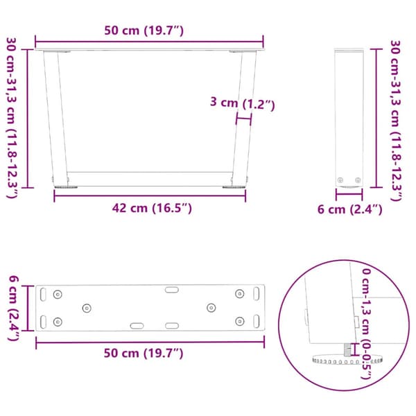 Soffbordsben V-formade 2 st antracit 50x(30-31,3) cm stål