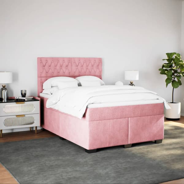 Ramsäng med madrass rosa 160x200 cm sammet