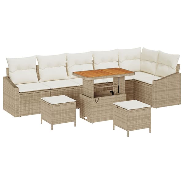 Trädgårdsoffset med kudde 9 pcs Beige konstrotting