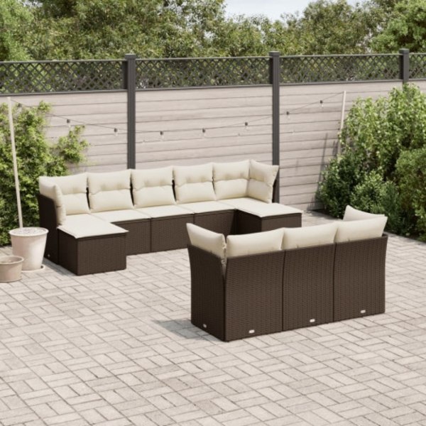 Loungegrupp 10 delar med brun dynor konstrotting
