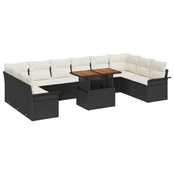 Trädgårdsoffset med lagring 9 pcs Svart Poly rattan