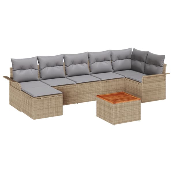 Trädgårdsoffset med kudde 8 pcs Beige konstrotting