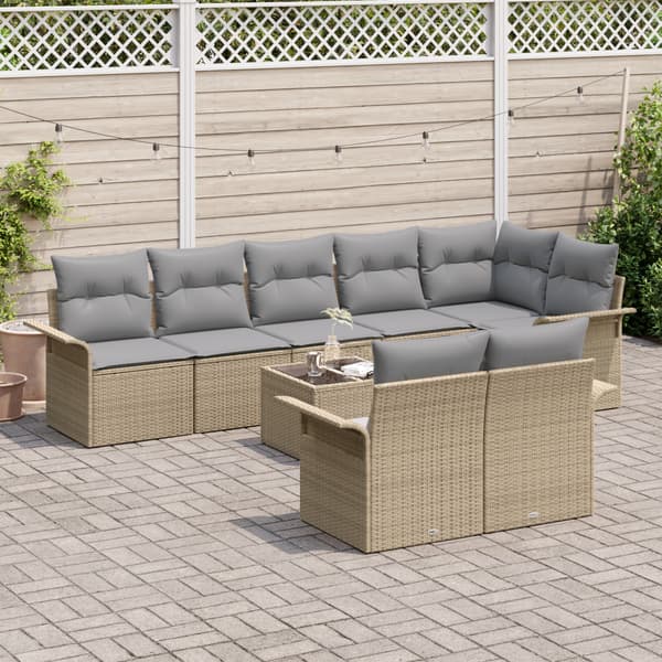 Trädgårdsoffset med lagring 9 pcs Beige konstrotting