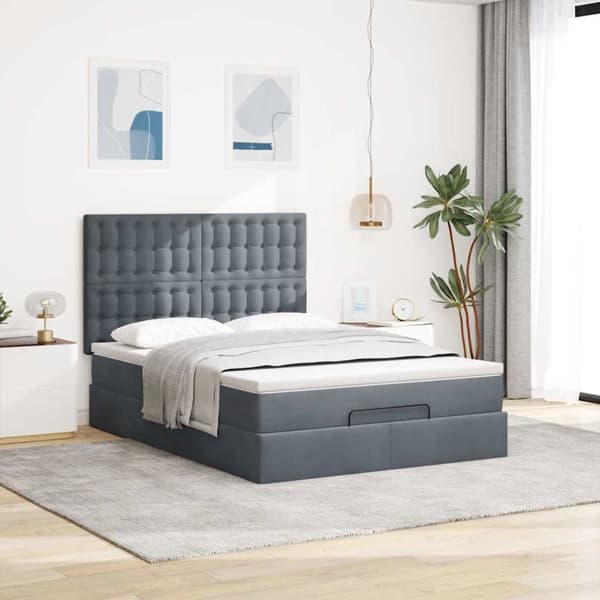 Ottoman sängram med madrasser mörkgrå 140x200 cm sammet