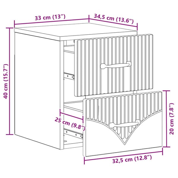 Väggmonterat Sängbord med låda 2 pcs Vit 34,5 x 33 x 40 cm