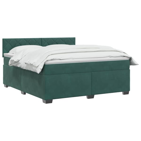 Boxspring säng med madrass och LED Mörkgrön 140 x 190 cm Sammet