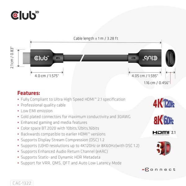 Club 3D HDMI-förlängningskabel - 1 m