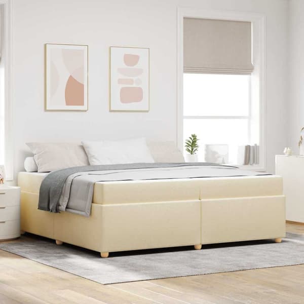Sängram med madrass Kräm 200 x 200 cm tyg