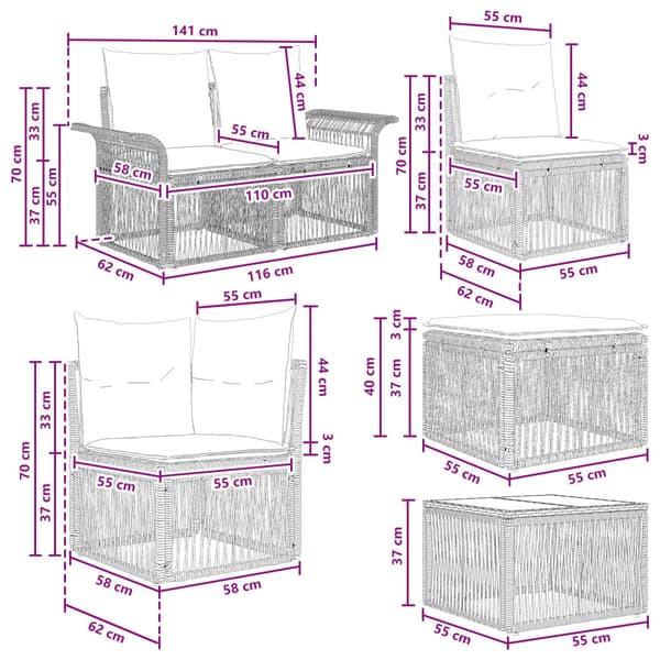 Trädgårdsoffset 8 pcs Svart konstrotting