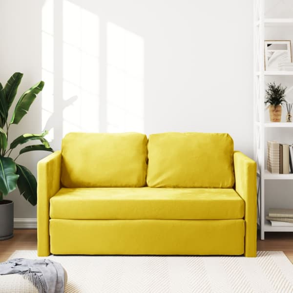 Golvbäddsoffa 2-i-1 mörkgul 122x204x55 cm sammet