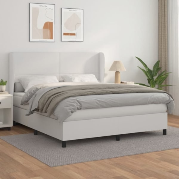Ramsäng med madrass vit 180x200 cm konstläder