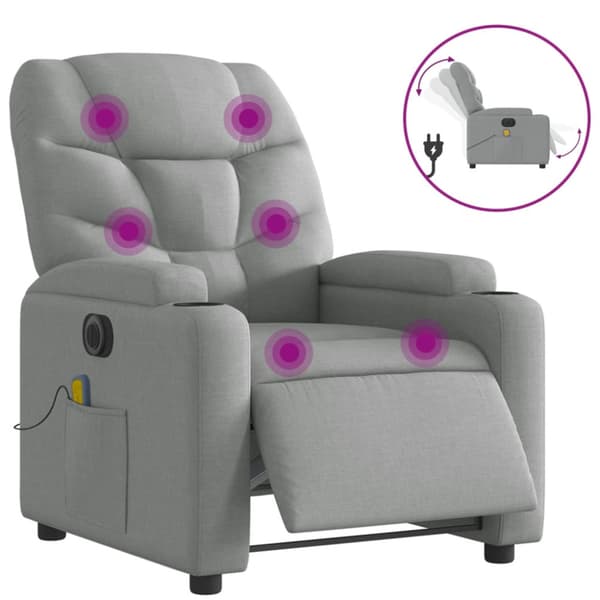 Elektrisk massagefåtölj ljusgrå tyg