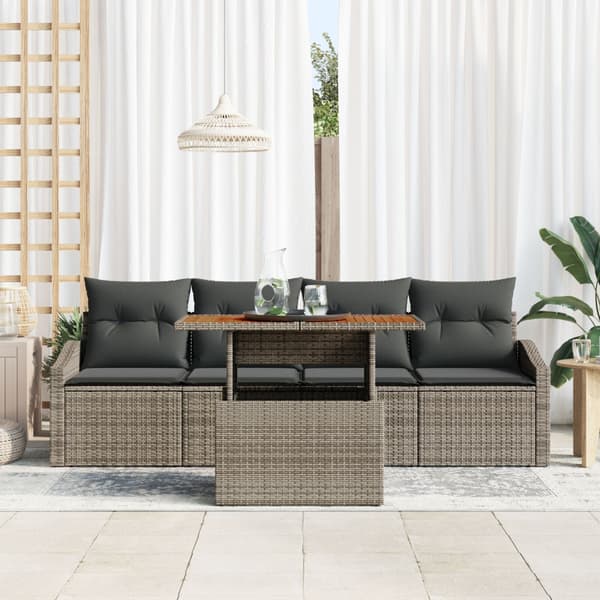 Trädgårdsoffset med kudde 5 pcs Grå Poly rattan