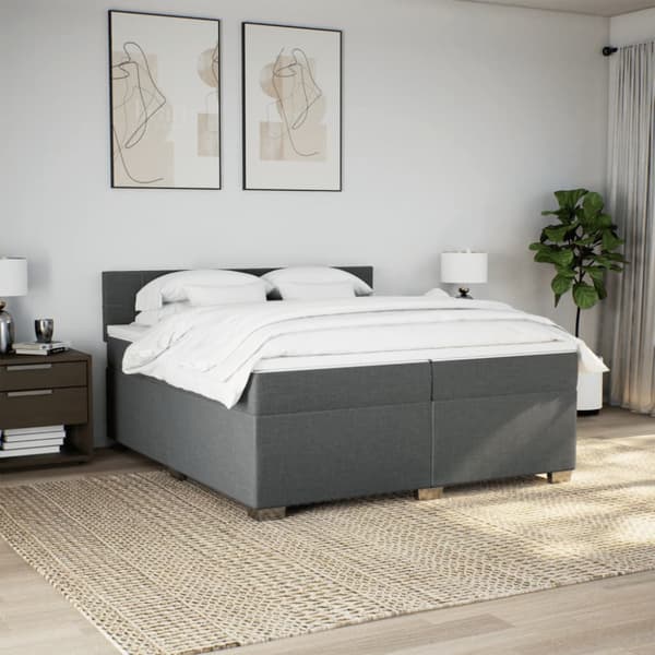 Ramsäng med madrass mörkgrå 200x200 cm tyg