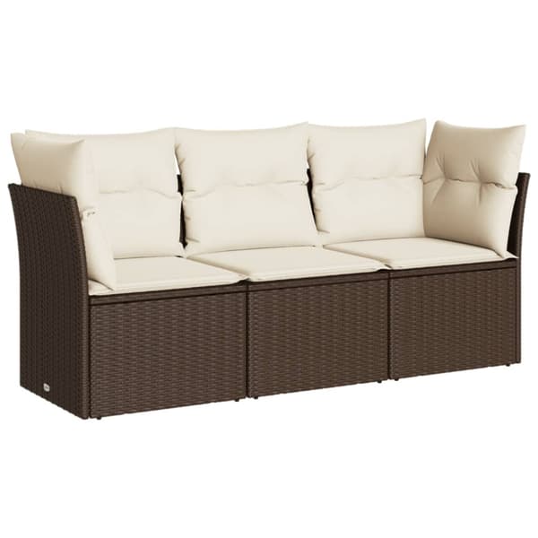Trädgårdssoffset med dynor 3 delar konstrottning brun