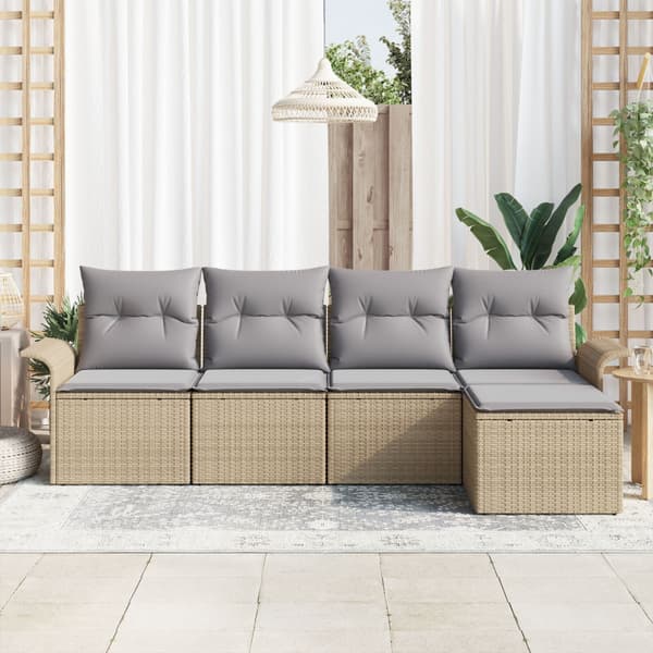 Utomhussoffa med kudde 5 pcs Beige konstrotting