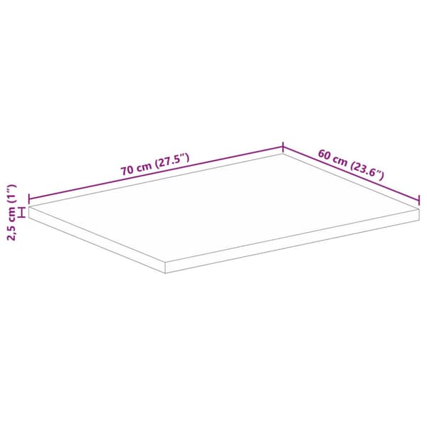 Bordsskiva 70x60x2,5 cm rektangulär massivt grovt mangoträ