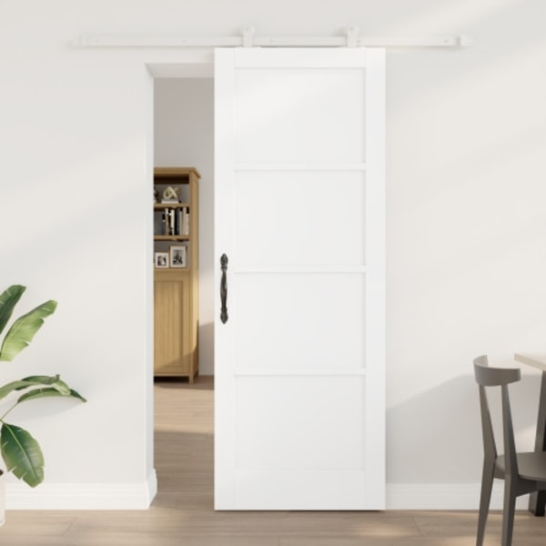 Skjutdörr med Utrustning Vit 78x211 cm Solid Trä Furu