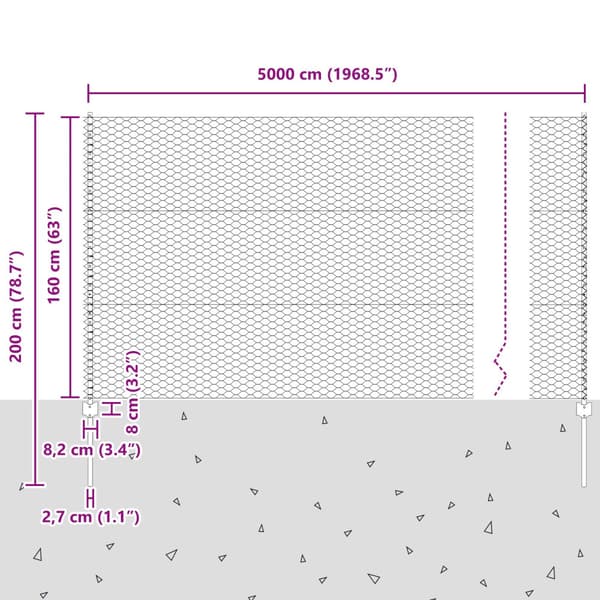 Stängsel med stolpe Silver 1,6 x 50 m Stål