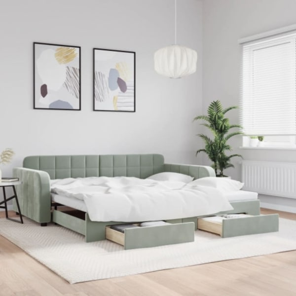 Dagbädd utdragbar med lådor ljusgrå 100x200 cm sammet