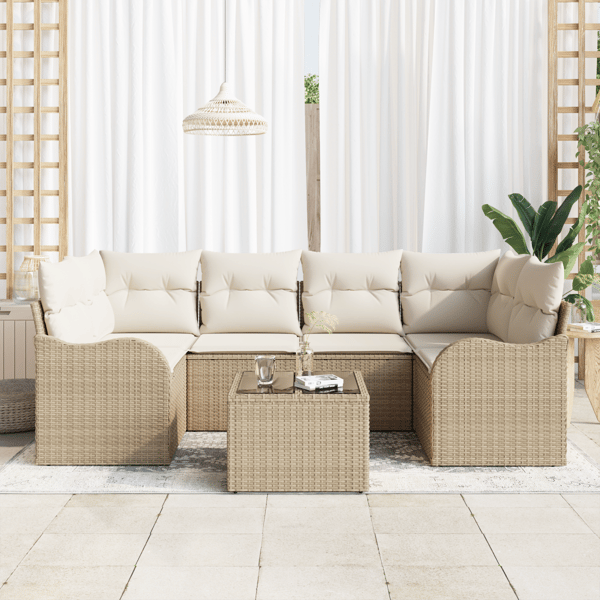 Trädgårdsoffset 7 st 6-Antal sittplatser Beige och gräddfärgad