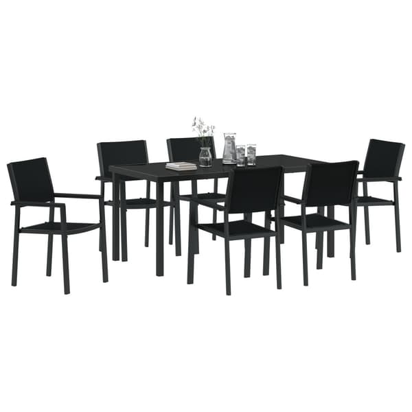 Trädgårdsmöbelset 7 pcs Svart Pulverlackerat stål