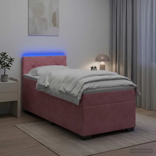 Boxspring säng med madrass och LED Rosa 100 x 200 cm Sammet