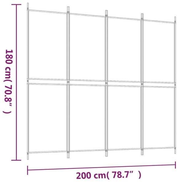 Rumsavdelare 4 paneler vit 200x180 cm tyg