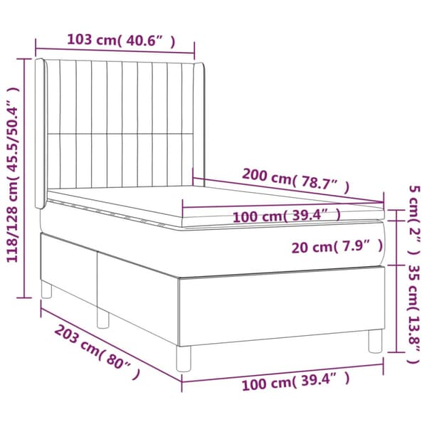 Ramsäng med madrass & LED gräddvit 100x200 cm tyg