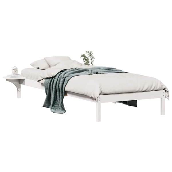 Sängram med sidobord Vit 100 x 210 cm Massiv furu