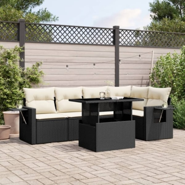 Loungegrupp med dynor 6 delar svart konstrotting