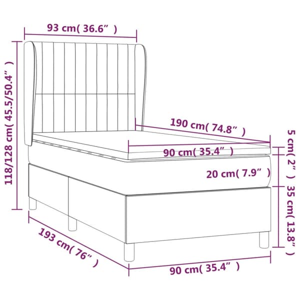 Ramsäng med madrass gräddvit 90x190 cm tyg