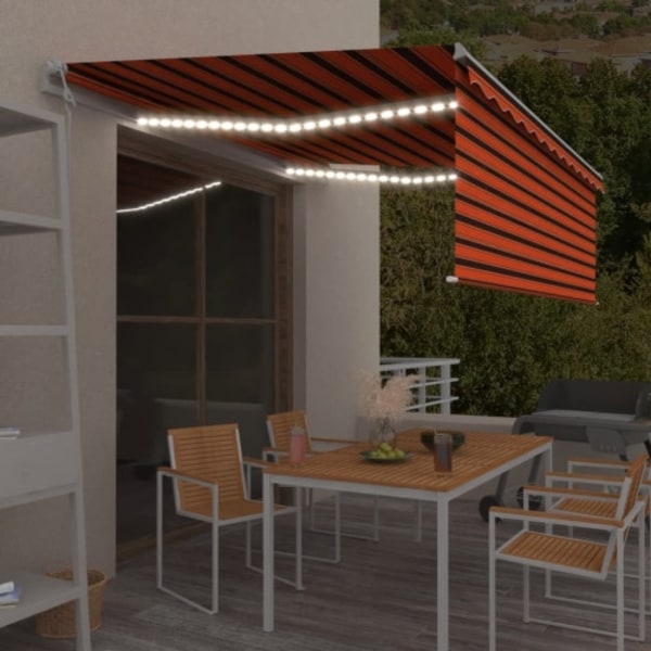 Automatisk markis vindsensor rullgardin LED 4x3m orange/brun