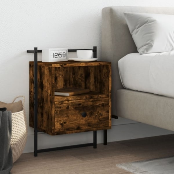Sängbord väggmonterat rökfärgad ek 40x30x61 cm konstruerat trä