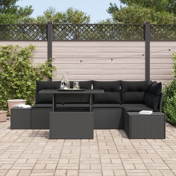 Trädgårdsoffset med lagring 6 pcs Svart Poly rattan