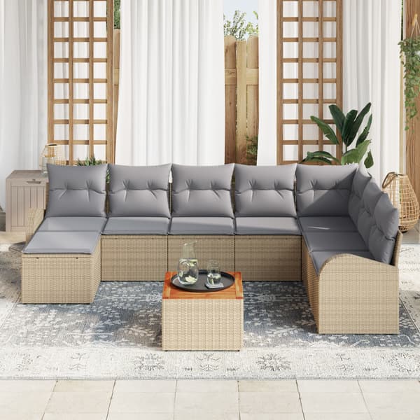 Trädgårdsoffset 9 pcs Beige och Ljusgrå konstrotting