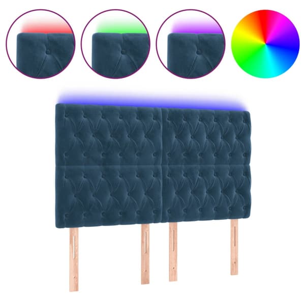 Sänggavel LED mörkblå 160x7x118/128 cm sammet