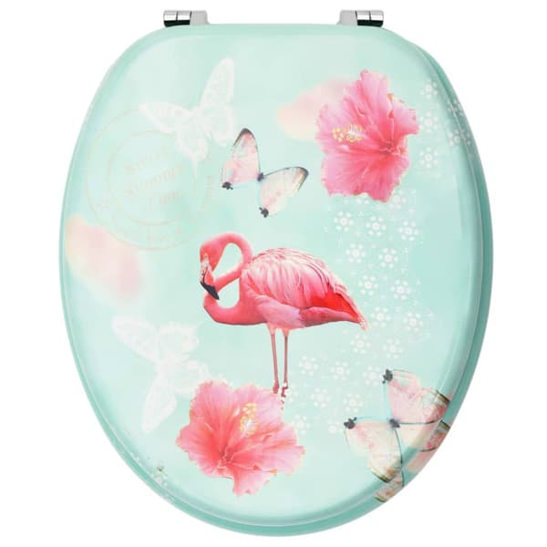 Toalettsits med lock MDF flamingo