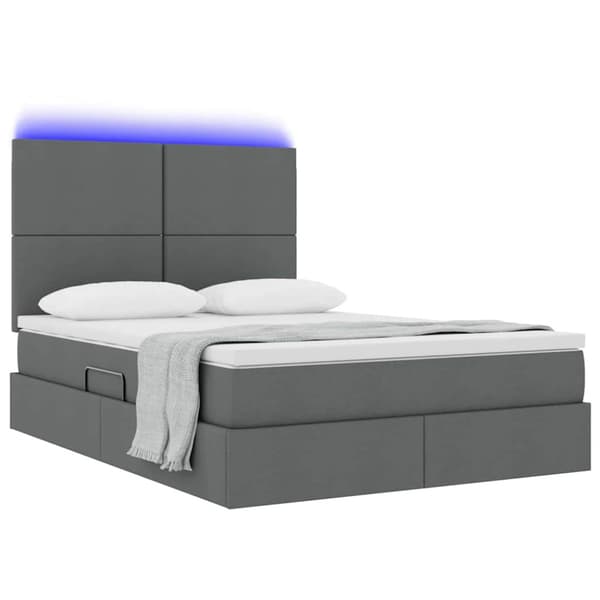 Förvaringssäng med LED med led Mörkgrå 140 x 190 cm Polyester