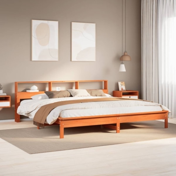 Sängram utan madrass vaxbrun 180x200 cm massiv furu
