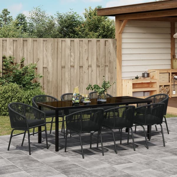 Trädgårdsmöbelset 9 pcs Svart Pulverlackerat stål