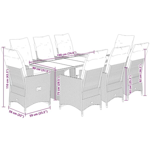 Caféset med dynor 9 delar konstrotting brun