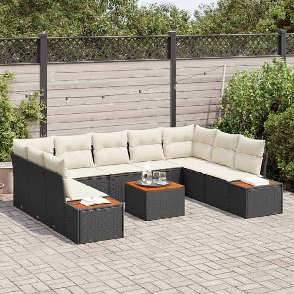 Trädgårdsoffset med kudde 10 pcs Svart Poly rattan