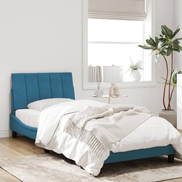Bed Frame without Mattress "Hanko" Blue 90x200 cm Velvet