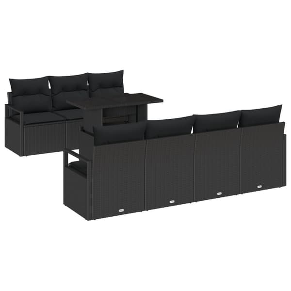 Trädgårdsoffset med kudde med lagring 8 pcs Svart Poly rattan
