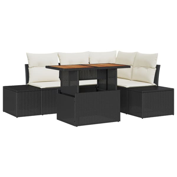 Trädgårdsoffset med lagring 5 pcs Svart Poly rattan