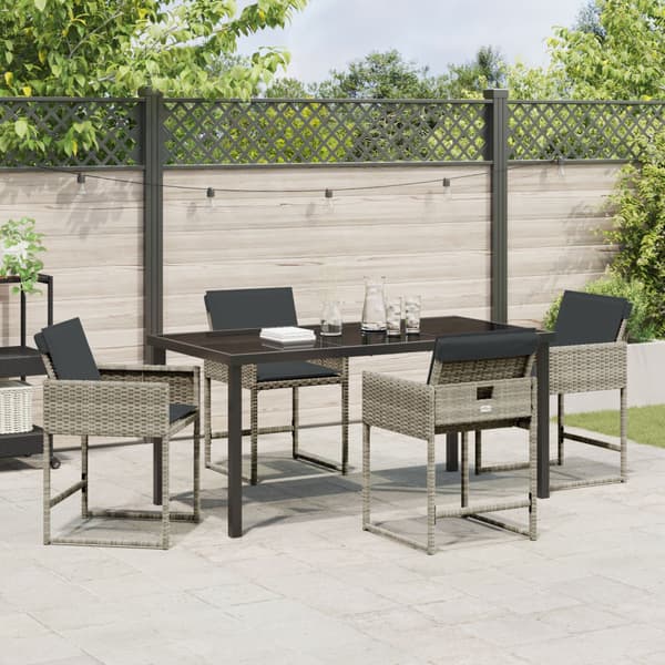 Trädgårdsmöbelset med kudde 5 pcs Ljusgrå konstrotting