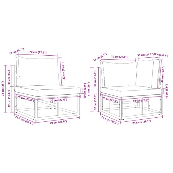 Trädgårdsoffset med kudde 10 pcs Svart Aluminium