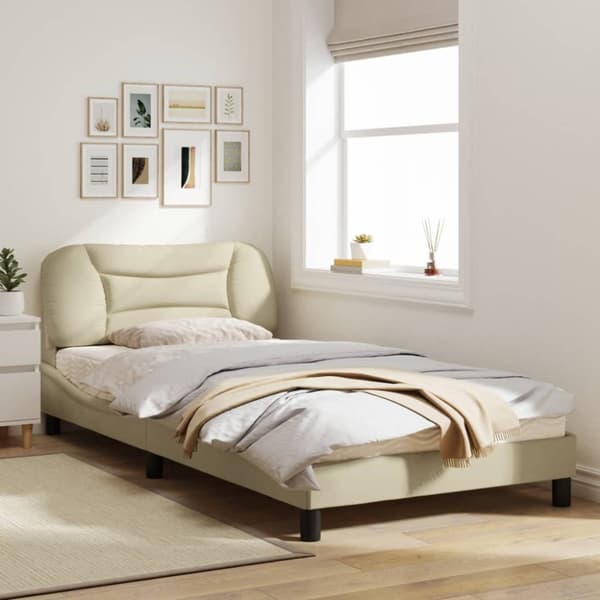 Bed Frame without Mattress "Hvar" Cream 100x200 cm Fabric